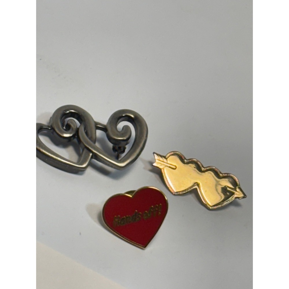 Heart Brooch Lot Gold‎ and Silver Tone Heart Back Off Pin Retro